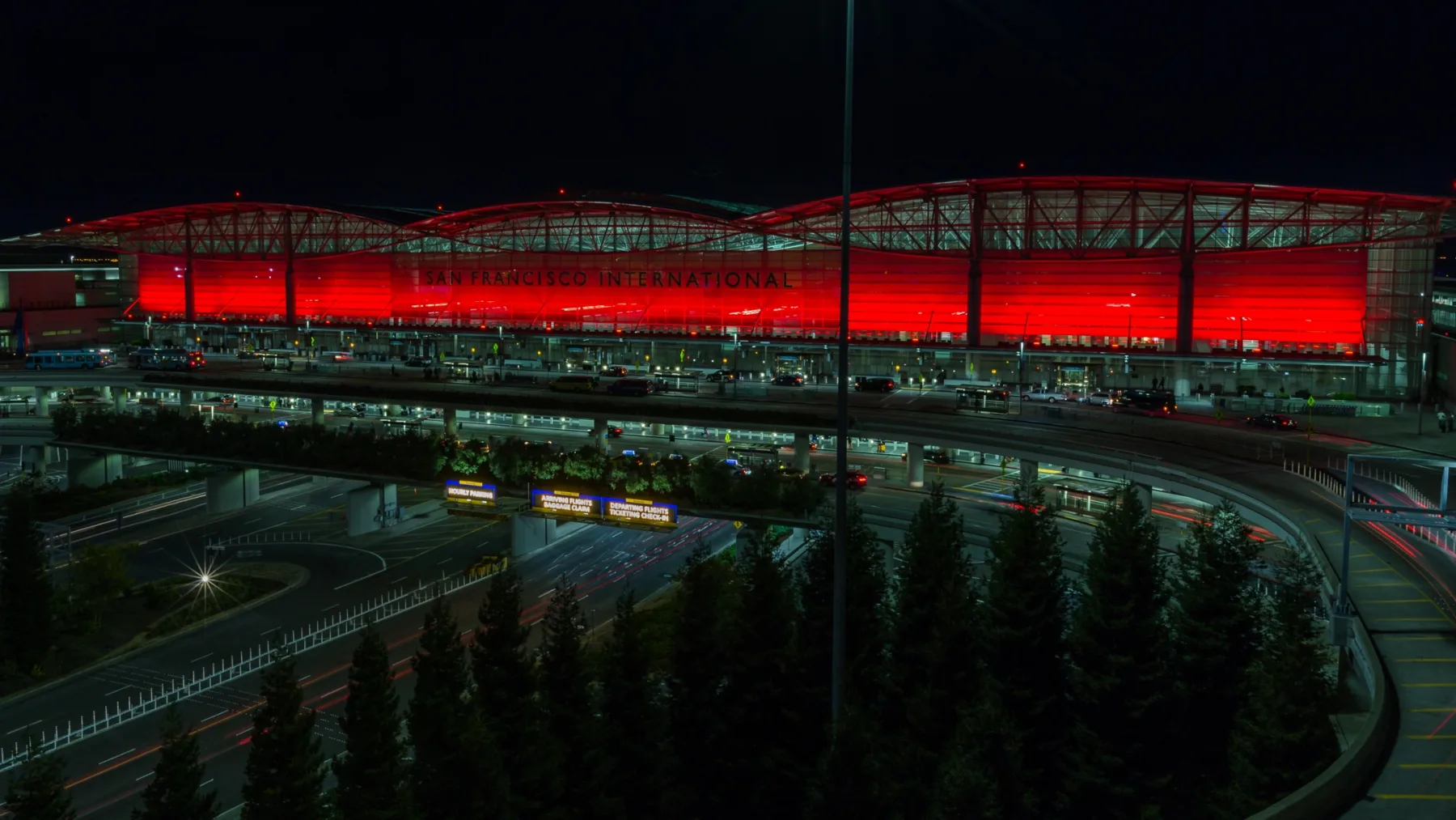 SFO Terminal Lights in Red